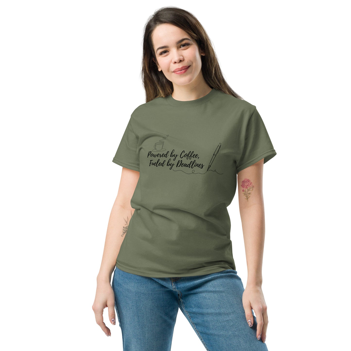 Powered by Coffee, Fueled by Deadlines Unisex T.Shirt