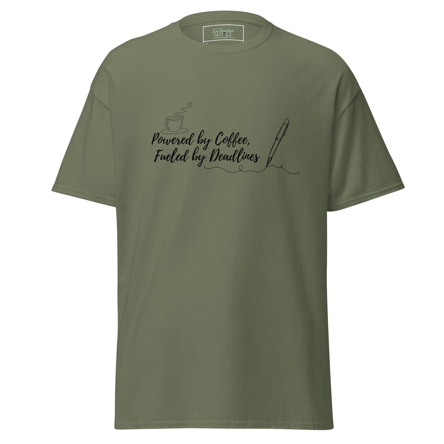 Powered by Coffee, Fueled by Deadlines Unisex T.Shirt