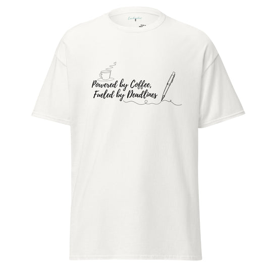 Powered by Coffee, Fueled by Deadlines Unisex T.Shirt